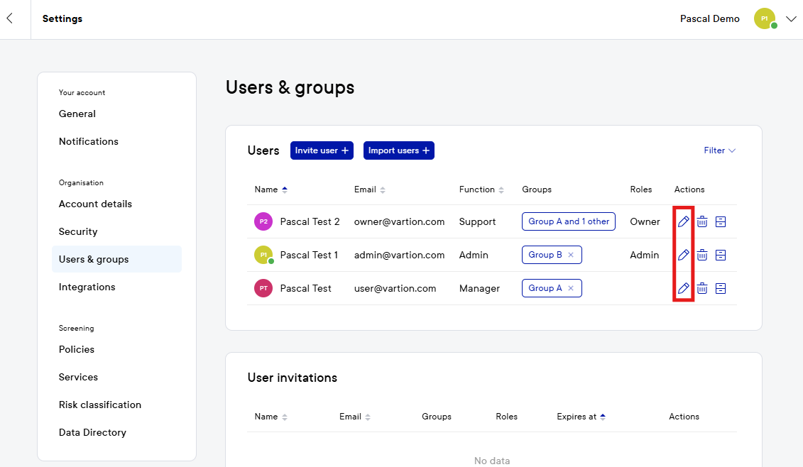 How to change the roles of a user account